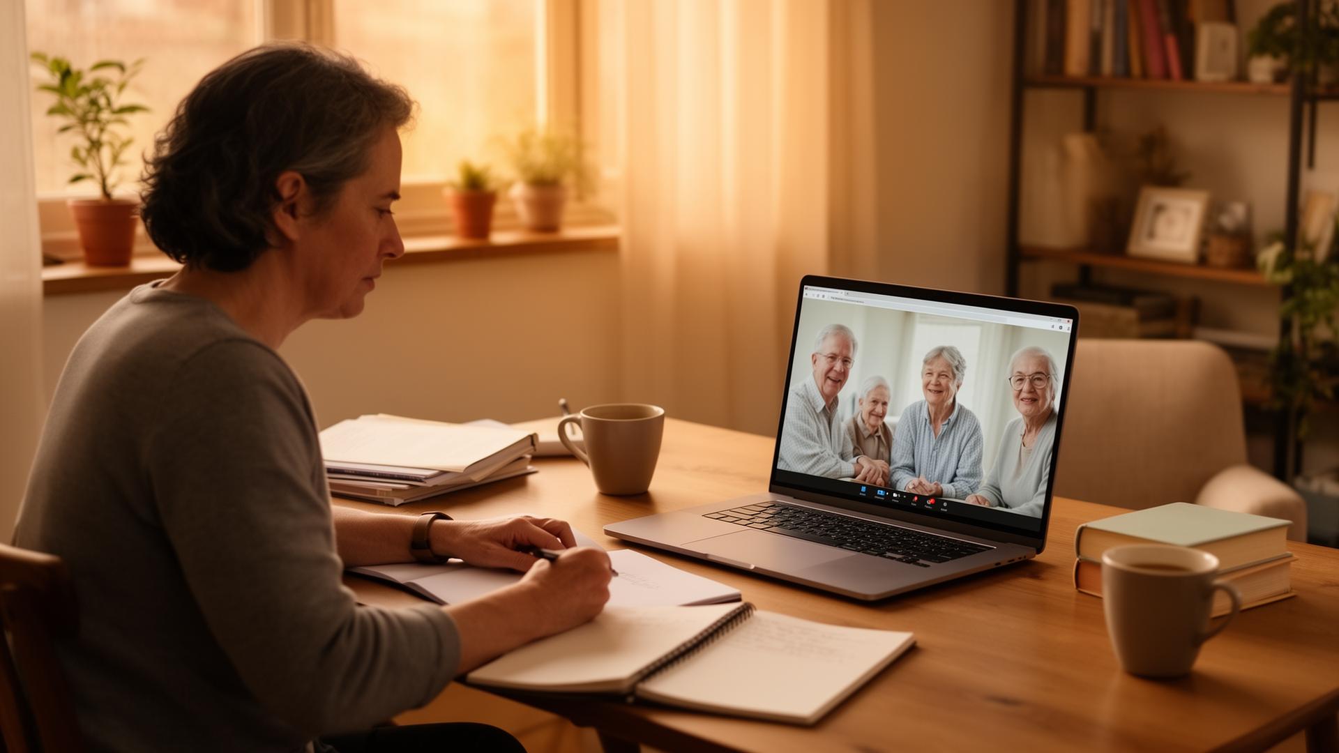 Healthcare learner studying online with trainer support